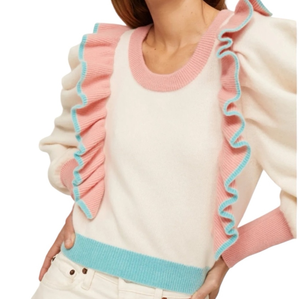 Loveshackfancy Greece Pullover wool Sweater Azalea Garden size M